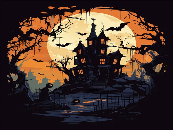 Scène Cimetière Halloween Hantant Cauchemar Arrière Plan Sacré Dessin Animé — Image vectorielle
