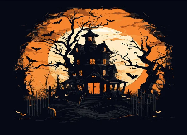 Escena Halloween Pesadilla Inquietante Fondo Hallowen Dibujos Animados Horror Castillo — Archivo Imágenes Vectoriales