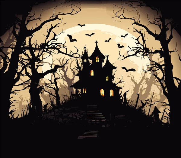 Halloween Kerkhof Scene Spookachtige Nachtmerrie Heiligen Achtergrond Cartoon Horror Kasteel — Stockvector
