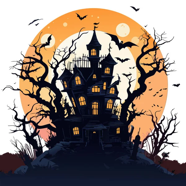 Vector Halloween Kasteel Landschap Zwart Kasteel Sillhouette Kasteel Sillhouet Met — Stockvector