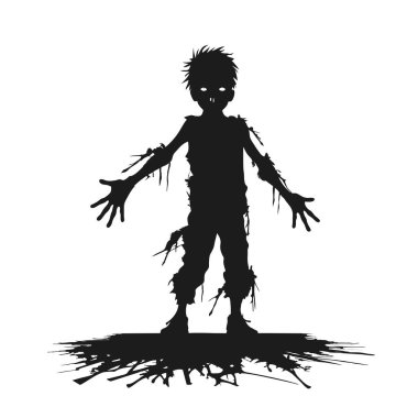 Zombi vektörü mezardan çıkıyor. Ayakta duran zombi ve el kaldıran. Beyaz arkaplanda ayakta duran zombi vektör çizimi.