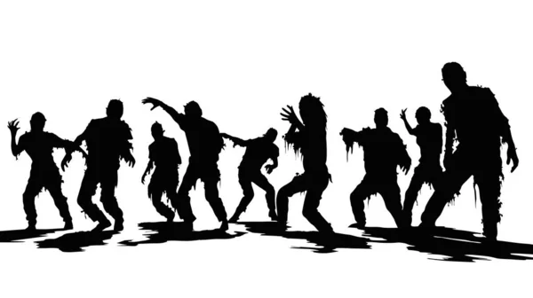 Vecteur Ensemble Silhouettes Zombies Zombies Marche Vectorielle Zombies Avec Leurs — Image vectorielle