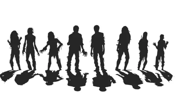 Vector Set Zombie Silhouettes Vector Walking Zombies Zombies Shadows Vector — Stock Vector