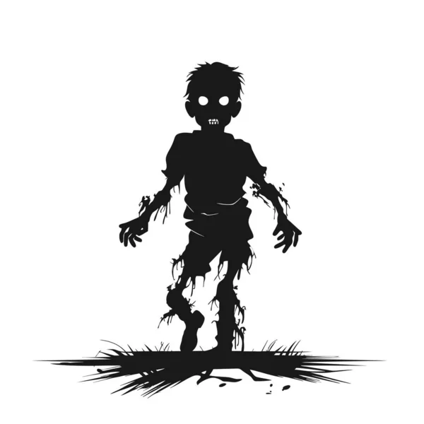 Zombie Vecteur Debout Avec Visage Effrayant Zombie Halloween Avec Creux — Image vectorielle