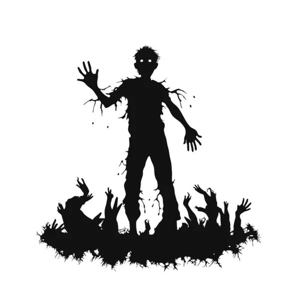 Vector Staande Zombie Met Griezelig Gezicht Halloween Zombie Met Donkere — Stockvector
