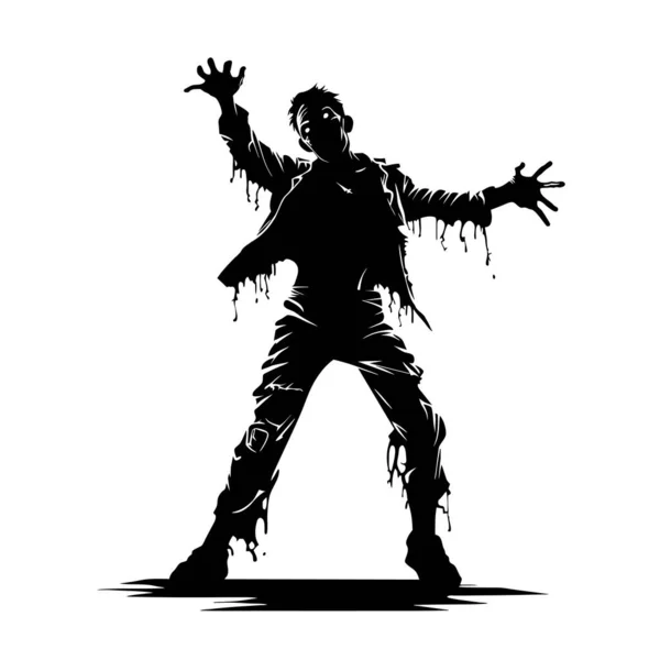 Wektor Stojący Zombie Przerażającą Twarzą Halloween Zombie Ciemnej Dziury Potwór — Wektor stockowy