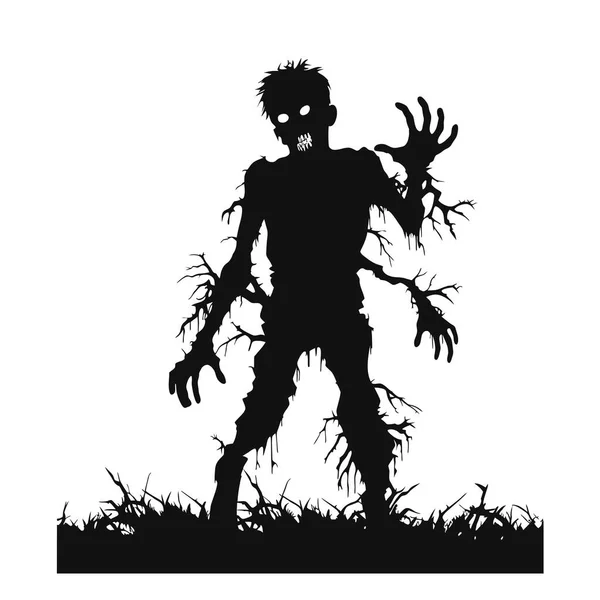 Vektor Stehender Zombie Mit Gruseligem Gesicht Halloween Zombie Mit Dunkler — Stockvektor