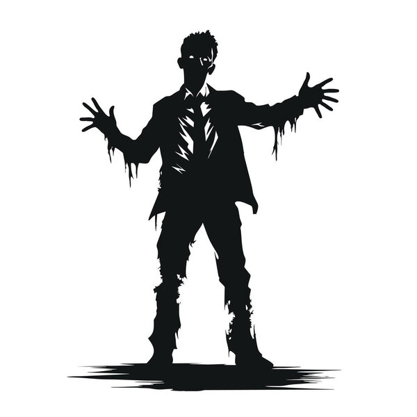 Векторный зомби выходит из могилы. стоя зомби и поднимая руки. стоя зомби векторной иллюстрации на белом фоне.