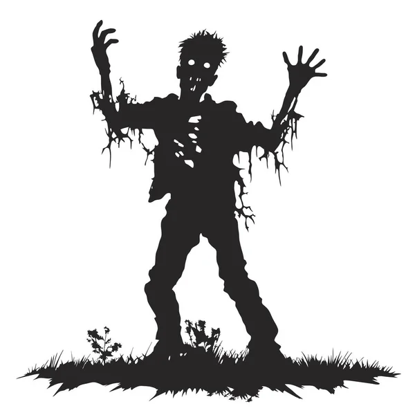 Vector Zombie Saindo Sepultura Zumbi Levantar Mãos Zombie Vetor Ilustração —  Vetores de Stock