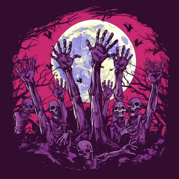Vecteur Halloween Levant Les Mains Avec Croix Mains Zombies Avec — Image vectorielle