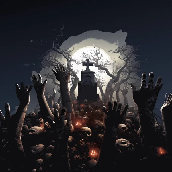Vecteur Halloween Levant Les Mains Avec Croix Mains Zombies Avec — Image vectorielle