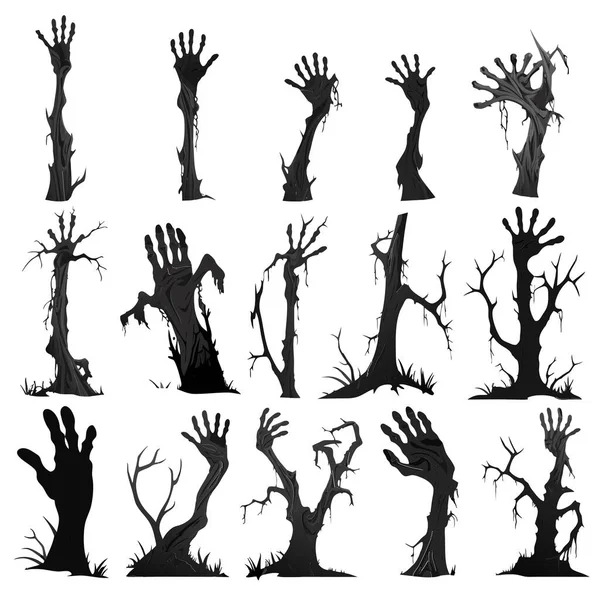 Zombie Handen Silhouet Griezelige Zombie Kromme Lammeren Steken Uit Kerkhof — Stockvector