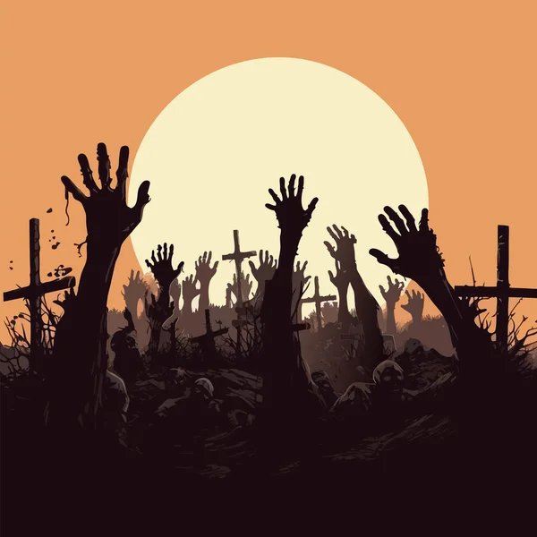 Zombie Hände Silhouette Gruselige Zombie Krumme Lämmer Ragen Aus Dem — Stockvektor