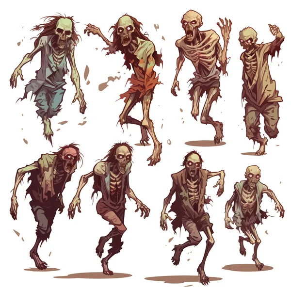 Vetor Executando Zumbis Zombies Ambulantes Conjunto Zumbis Escapando Ilustração Vetorial —  Vetores de Stock