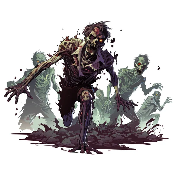 Vetor Executando Zumbis Zombies Ambulantes Conjunto Zumbis Escapando Ilustração Vetorial —  Vetores de Stock