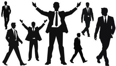 İş adamları siluetleri çeşitli teşkil etmektedir ayarlayın. Düz vektörel çizimler. Grup iş adamları. Avukat, öğretmen, satış müdürü, patron, politikacı, broker.