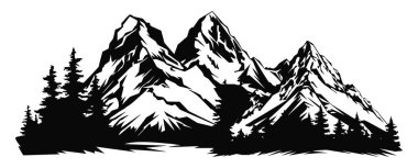 Dağlar siluetleri. Dağlar vektör, dağlar vektör açık tasarım öğeleri, dağ manzarası, ağaçlar, çam vektör, dağ manzarası