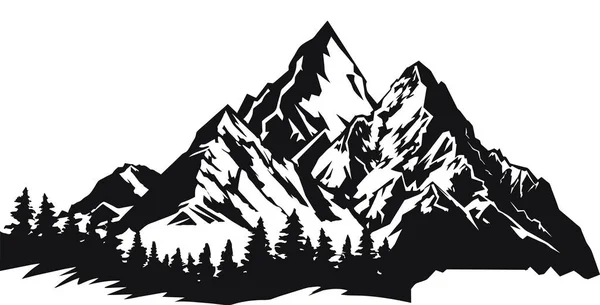 Berg Met Pijnbomen Landschap Zwart Witte Achtergrond Met Hand Getekend — Stockvector