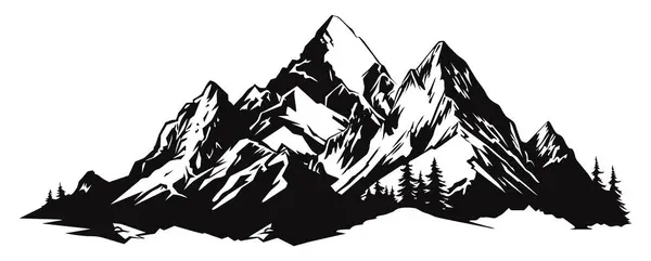 Illustration Nature Vectorielle Dessinée Main Avec Montagnes Forêt Première Vue — Image vectorielle