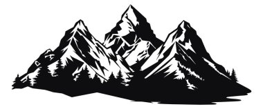 Dağlar siluetleri. Dağlar vektör, dağlar vektör açık tasarım öğeleri, dağ manzarası, ağaçlar, çam vektör, dağ manzarası