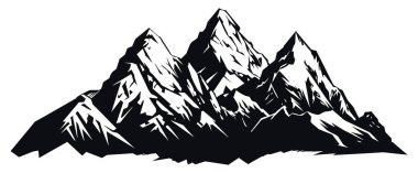 Dağ silueti - vektör simgesi. Rocky tepeleri. Dağlar sıralanır. Siyah ve beyaz dağ simgesi izole edildi.