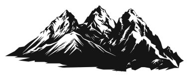 Dağ gölü silueti grafik sanat siyah beyaz manzara çizim vektörü. Dağ ve göl, siyah ve beyaz çizimler. Dağ vektörü illüstrasyonu.