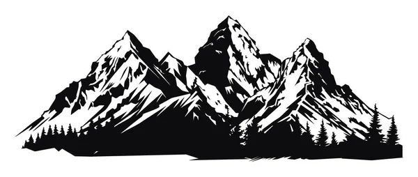 Berg Met Pijnbomen Landschap Zwart Witte Achtergrond Vector Illustratie Berg — Stockvector