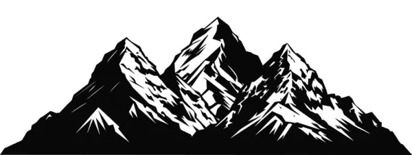 Montanha Lago Silhueta Arte Gráfica Preto Branco Paisagem Ilustração Vetor —  Vetores de Stock