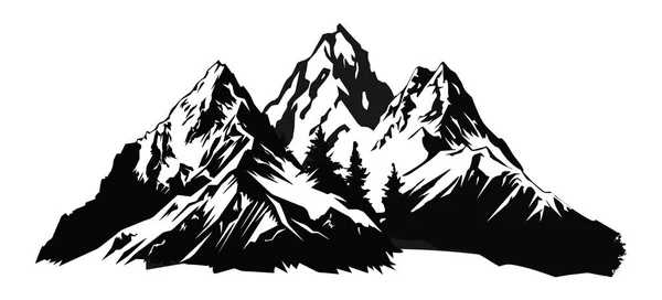Гора Сосновими Деревами Чорний Пейзаж Білому Тлі Векторна Ілюстрація Гори — стоковий вектор