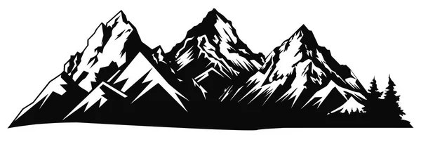 Mountain Lake Silhouette Graphic Art Black White Landscape Illustration Vector — Stock Vector