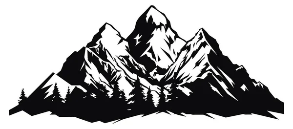 Силует Гірського Озера Графічне Мистецтво Вектор Чорно Білого Пейзажу Гора — стоковий вектор