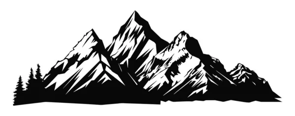 Horské Jezero Silueta Grafika Černá Bílá Krajina Ilustrační Vektor Černobílá — Stockový vektor
