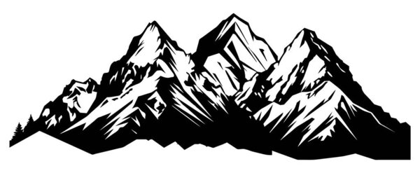 Mountain silhouette - vector icon. Rocky peaks. Mountains ranges. Black and white mountain icon isolated.