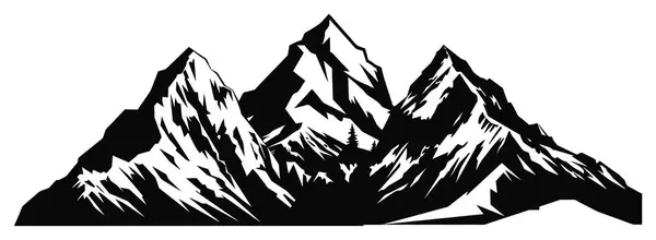 Гора Сосновими Деревами Чорний Пейзаж Білому Тлі Векторна Ілюстрація Гори — стоковий вектор