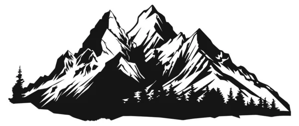 Bergmeersilhouet Grafische Kunst Zwart Wit Landschap Illustratie Vector Berg Meer — Stockvector