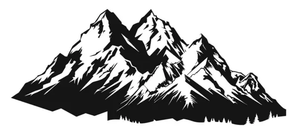 Montagne Lac Silhouette Art Graphique Noir Blanc Paysage Illustration Vecteur — Image vectorielle