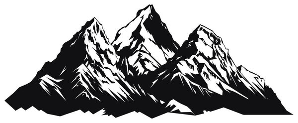 Горный силуэт - векторная икона. Рокки Пикс. Горы хребта. Черно-белая икона горы
.
