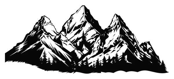 Ορεινή Σιλουέτα Διανυσματικό Εικονίδιο Βραχώδεις Κορυφές Βουνά Ασπρόμαυρη Εικόνα Βουνού — Διανυσματικό Αρχείο