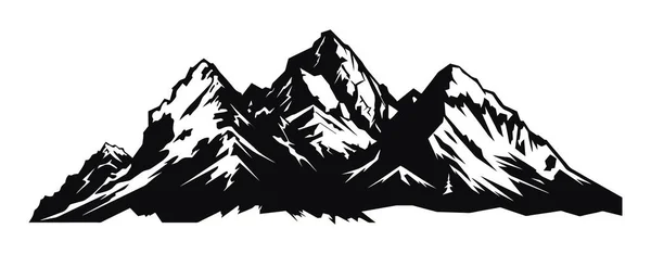Dağ Silueti Vektör Simgesi Rocky Tepeleri Dağlar Sıralanır Siyah Beyaz — Stok Vektör