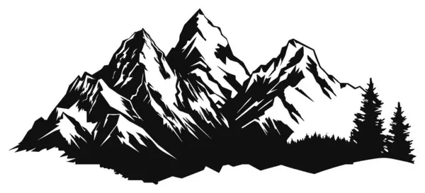 Montanha Lago Silhueta Arte Gráfica Preto Branco Paisagem Ilustração Vetor —  Vetores de Stock