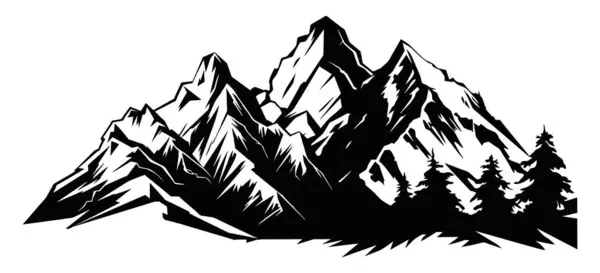 Mountain Sjö Siluett Grafisk Konst Svart Vitt Landskap Illustration Vektor — Stock vektor