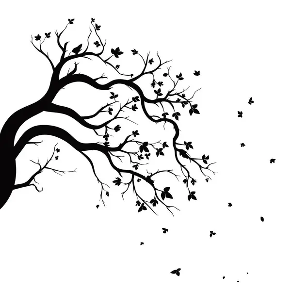 Εικονογράφηση Διάνυσμα Απομονωμένου Ρεαλιστικού Κλαδιού Δέντρου Φύλλα Και Δύο Πουλιά — Διανυσματικό Αρχείο
