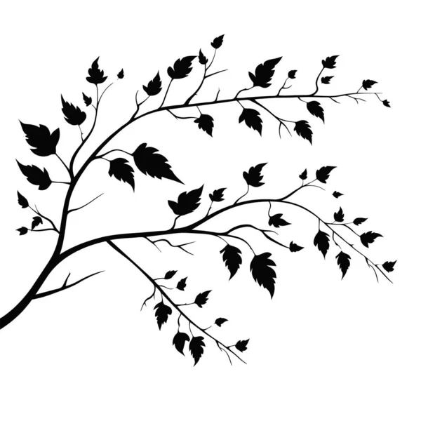 Векторная Иллюстрация Изолированной Реалистичной Ветви Дерева Листьями Двумя Птицами Чёрного — стоковый вектор