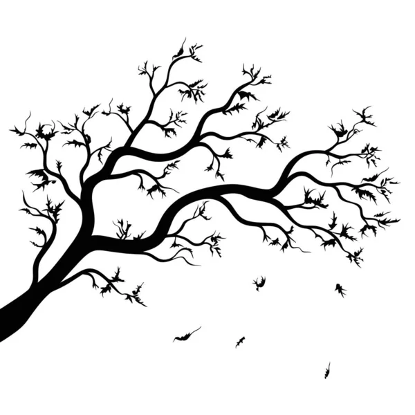 在白色背景下从树上脱落的干枯老枝干的黑色矢量轮廓 — 图库矢量图片#
