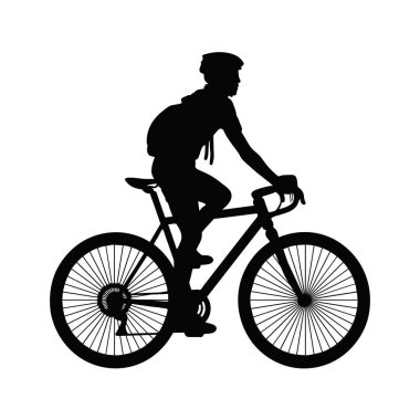Beyaz arka plan silüet vektör illüstrasyonuna karşı izole edilmiş bisiklet süren bir erkek bisikletçi. Yarış sporcusu. Giro, tur, yarışma. Bisiklete binen adam. Bisikletli çocuk. Bisikletli açık hava yarışı ai