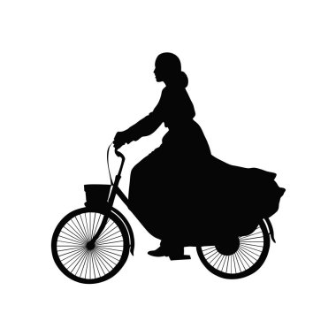 A woman bicycle riding bike cyclist in silhouette. ai generated illustration. clipart