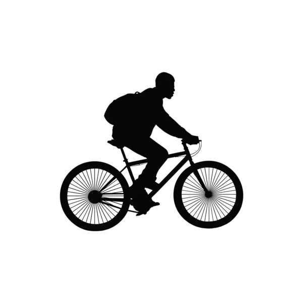 Male Bicyclist Riding Bicycle Isolated White Background Silhouette Vector Illustration — Stock Vector