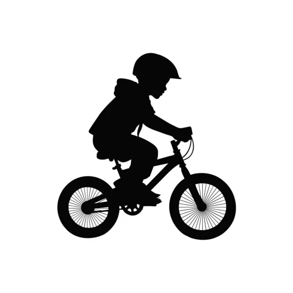 Черный Силуэт Дизайн Изолированным Белым Фоном Мальчика Езда Велосипеде Векторная — стоковый вектор