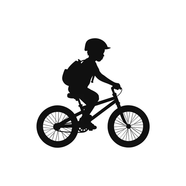 Black Silhouette Design Isolated White Background Boy Cycling Vector Illstration — Stock Vector