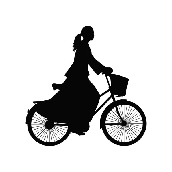 Μια Γυναίκα Ποδηλάτισσα Ποδηλάτισσα Σιλουέτα Παραγόμενη Απεικόνιση — Διανυσματικό Αρχείο